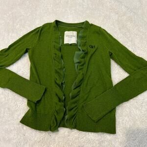 Gilly Hicks Y2K VTG Ruffle Cardigan Womens Size M Green Preppy Logo Cute